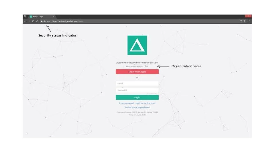 System login page screenshot
