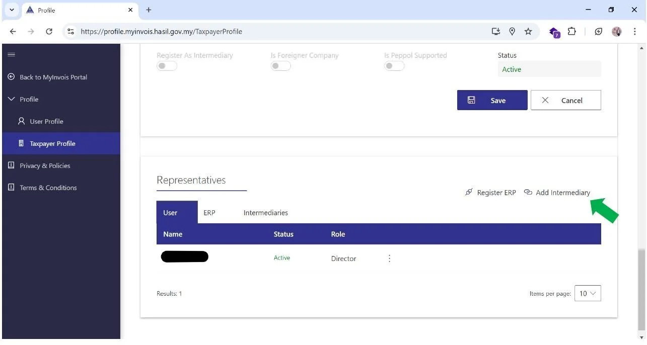 Add Intermediary Button